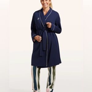 Peloton Women's Navy Blue Robe with White Trim